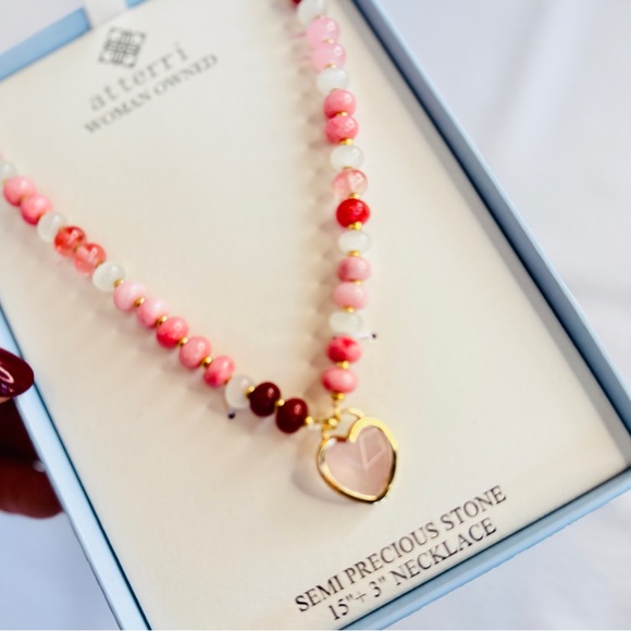 Atterri Semi-Precious Stone Heart Necklace | 15” + 3” Extender - Picture 2 of 6